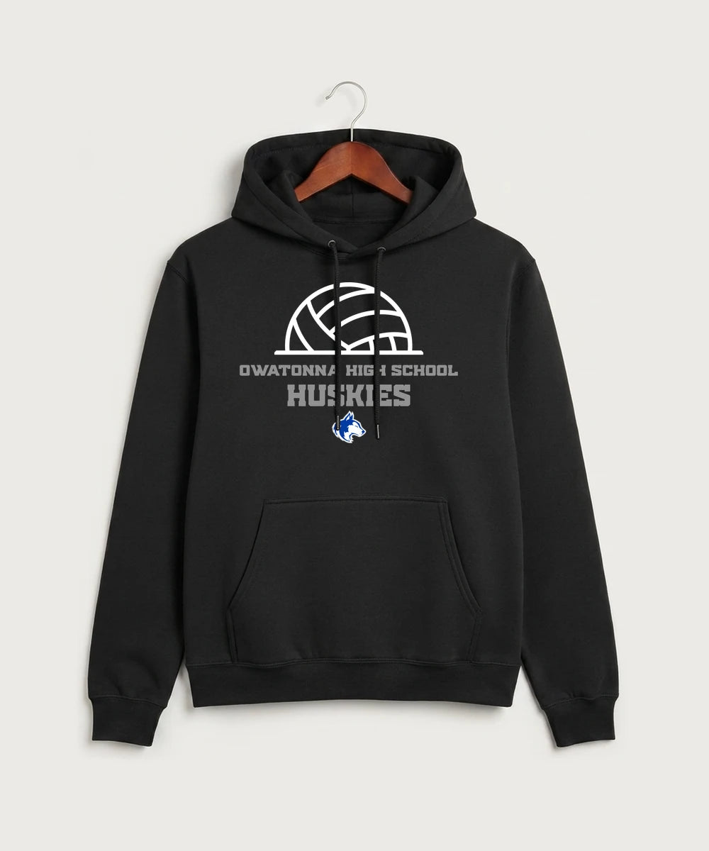 Owatonna High School Volleyball (Girls) - Jet Black Port & Co Core Fleece Pullover Hooded Sweatshirt. PC78H