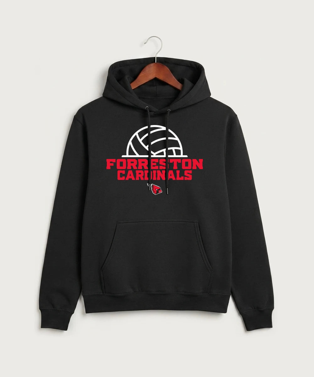 Forreston Volleyball - Jet Black Port & Co Core Fleece Pullover Hooded Sweatshirt. PC78H
