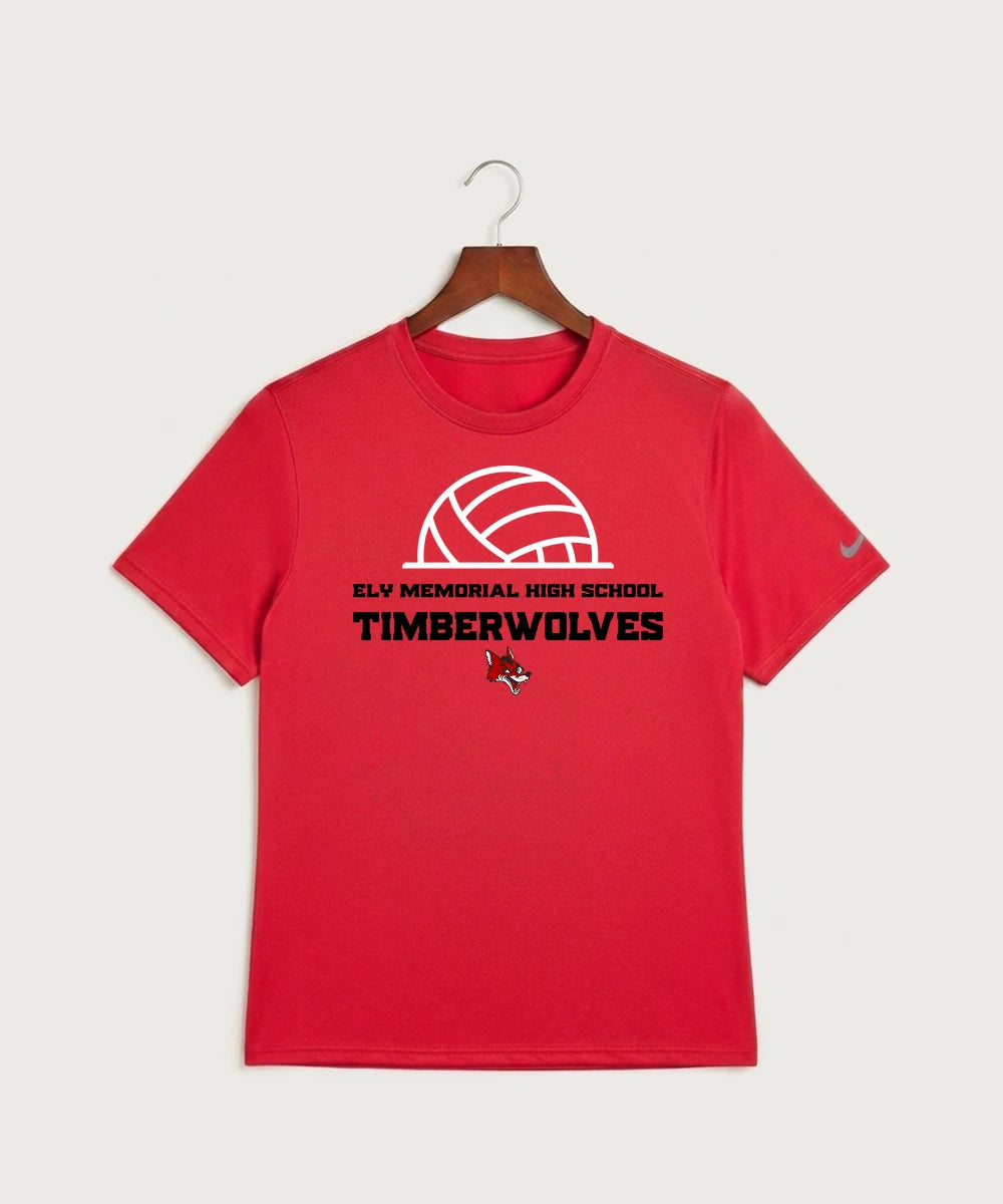 Ely Memorial High School Volleyball (Girls) - University Red Nike Swoosh Sleeve rLegend Tee NKDX8730