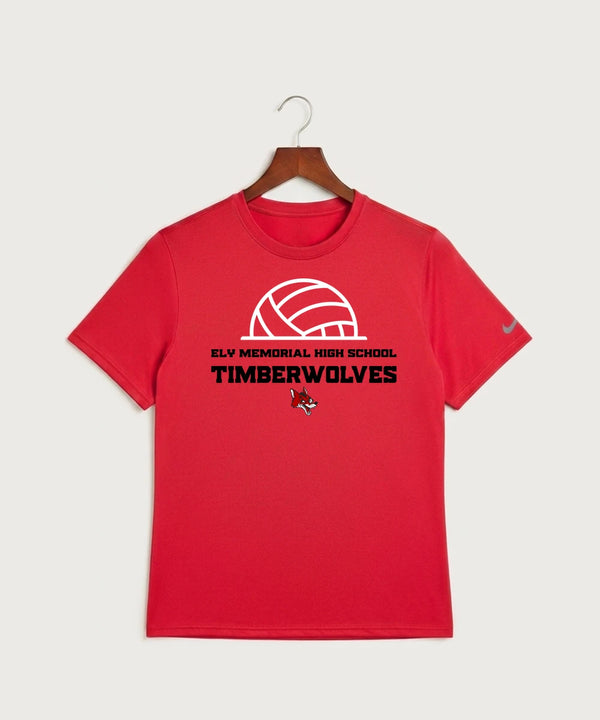 Ely Memorial High School Volleyball (Girls) - University Red Nike Swoosh Sleeve rLegend Tee NKDX8730