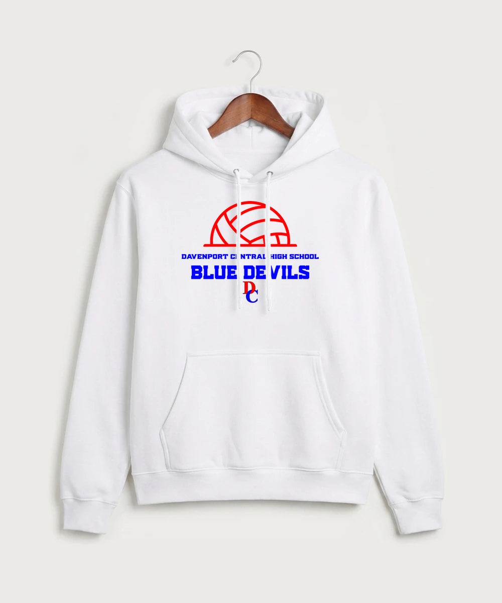 Davenport Central High School Volleyball (Girls) - White Port & Co Core Fleece Pullover Hooded Sweatshirt. PC78H