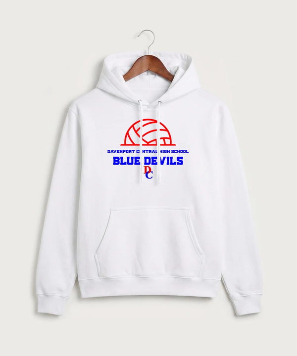 Davenport Central High School Volleyball (Girls) - White Port & Co Core Fleece Pullover Hooded Sweatshirt. PC78H
