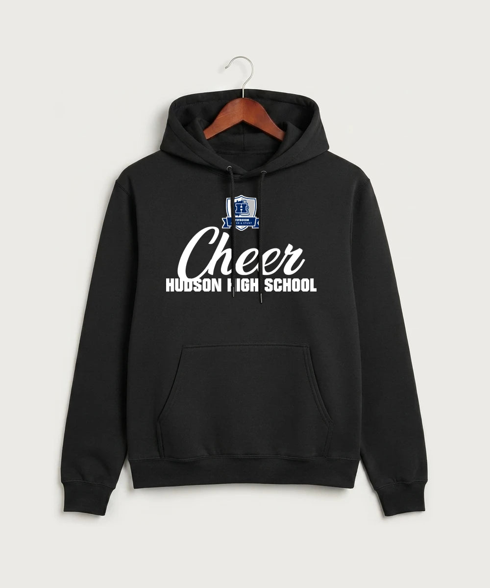 Hudson Cheer & Stunt - Jet Black Port & Co Core Fleece Pullover Hooded Sweatshirt. PC78H