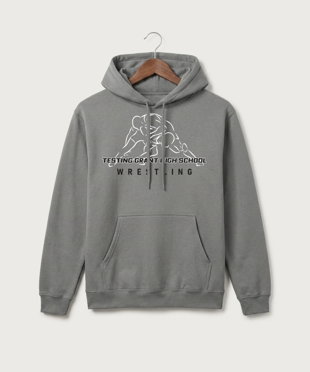 GF E2E Test 01 Wrestling - Medium Grey Port & Co Core Fleece Pullover Hooded Sweatshirt. PC78H