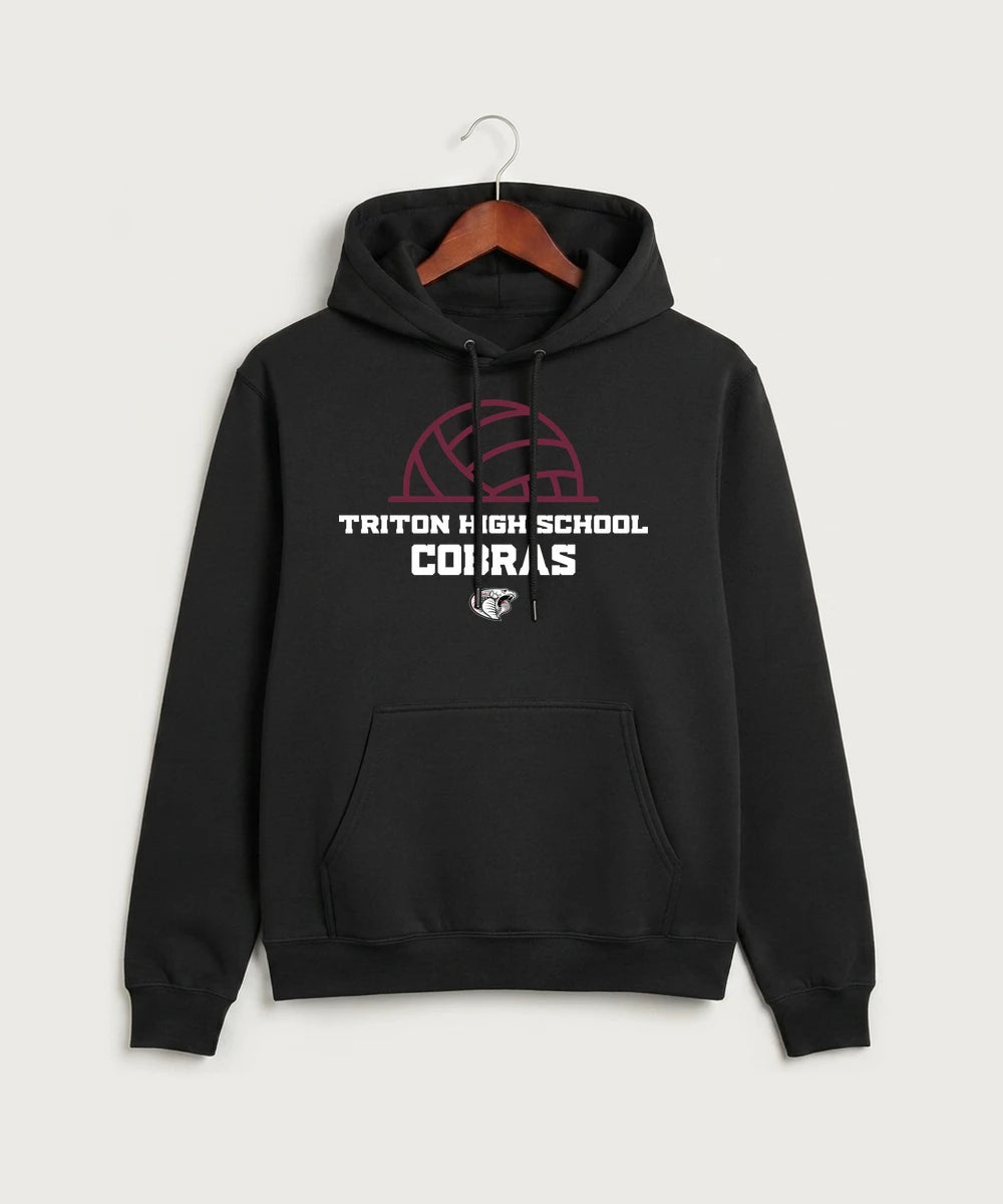Triton High School Volleyball (Girls) - Jet Black Port & Co Core Fleece Pullover Hooded Sweatshirt. PC78H