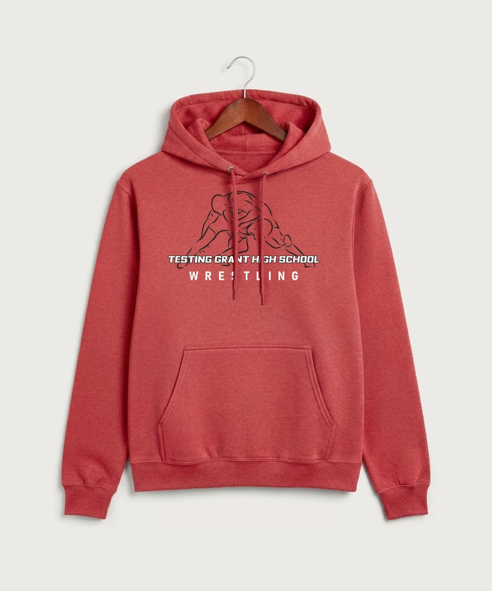 GF E2E Test 01 Wrestling - Heather Red Port & Co Core Fleece Pullover Hooded Sweatshirt. PC78H