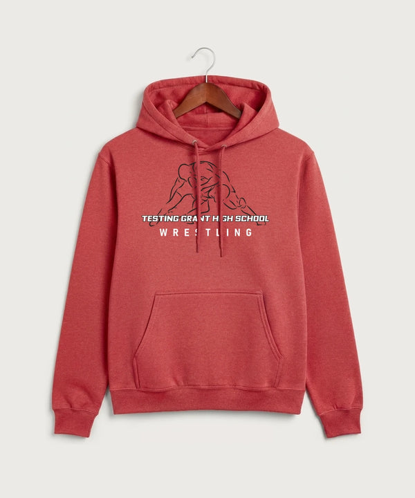 GF E2E Test 01 Wrestling - Heather Red Port & Co Core Fleece Pullover Hooded Sweatshirt. PC78H
