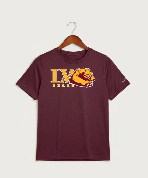 Lake of the Woods High School Football (Boys) - Deep Maroon Nike Youth Swoosh Sleeve rLegend Tee NKDX8787