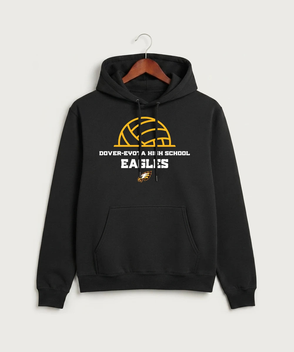 Dover-Eyota High School Volleyball (Girls) - Jet Black Port & Co Core Fleece Pullover Hooded Sweatshirt. PC78H