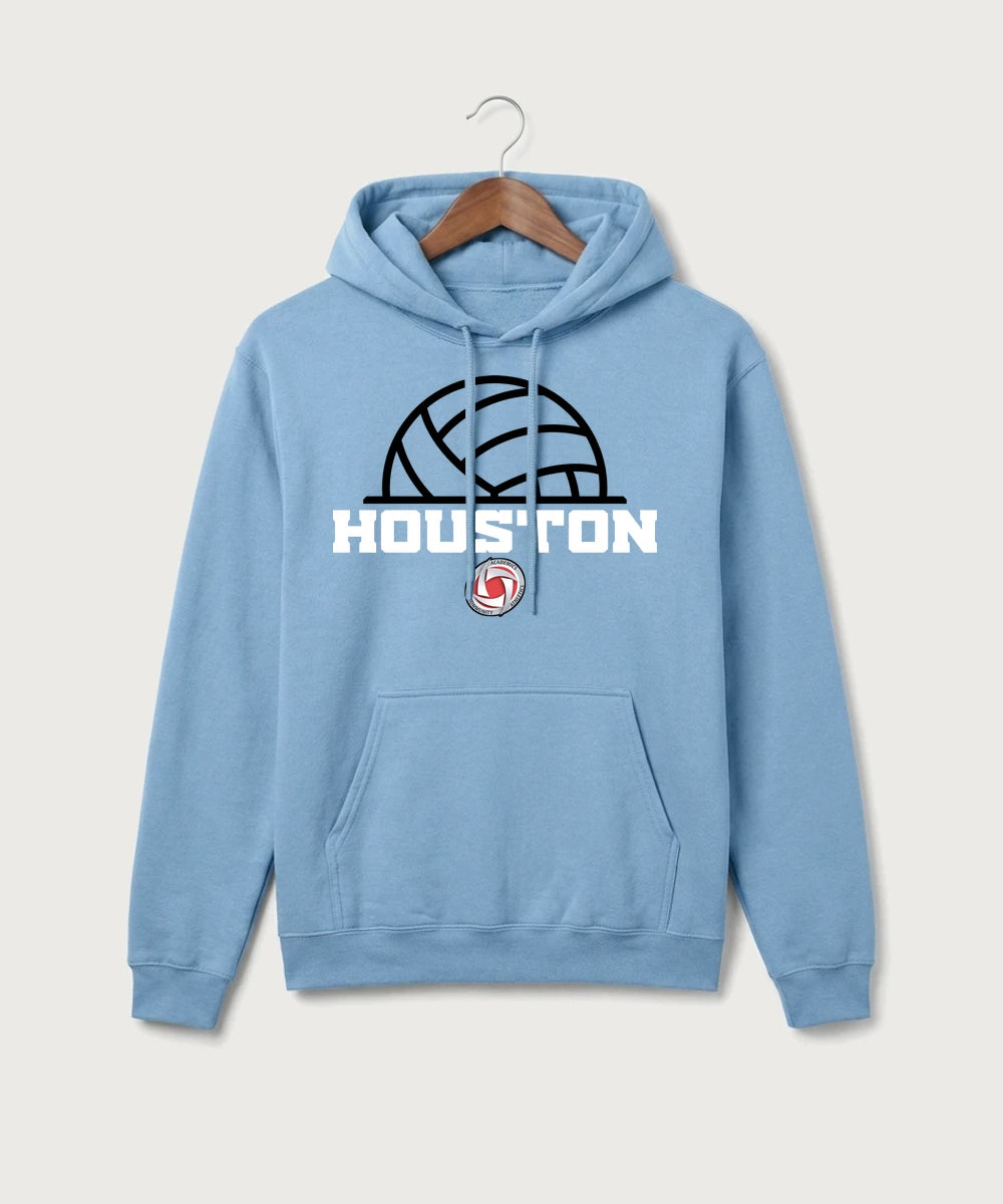 Houston Volleyball - Tundra Blue Port & Co Core Fleece Pullover Hooded Sweatshirt. PC78H