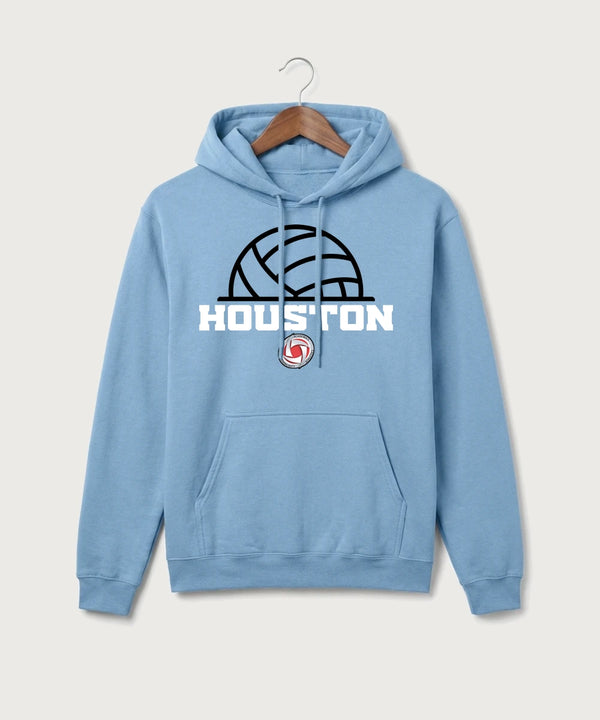 Houston Volleyball - Tundra Blue Port & Co Core Fleece Pullover Hooded Sweatshirt. PC78H
