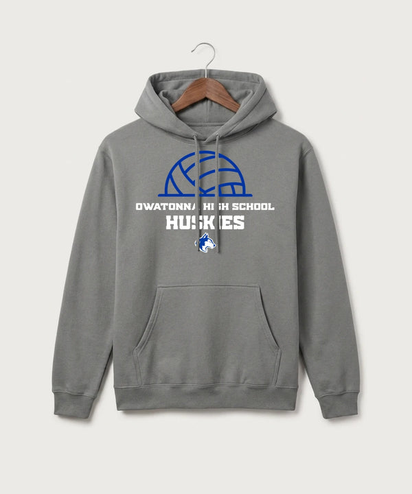 Owatonna High School Volleyball (Girls) - Medium Grey Port & Co Core Fleece Pullover Hooded Sweatshirt. PC78H