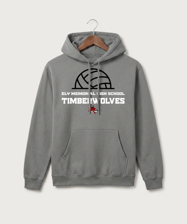 Ely Memorial High School Volleyball (Girls) - Medium Grey Port & Co Core Fleece Pullover Hooded Sweatshirt. PC78H