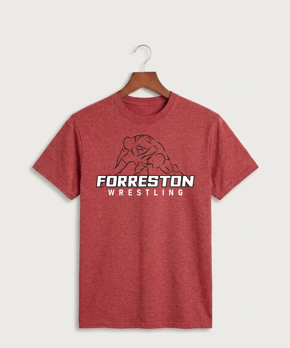 Forreston Wrestling - Heather Red Port & Co Core Cotton Tee. PC54