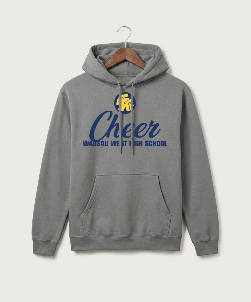 Wausau West High School Cheer - Medium Grey Port & Co Core Fleece Pullover Hooded Sweatshirt. PC78H
