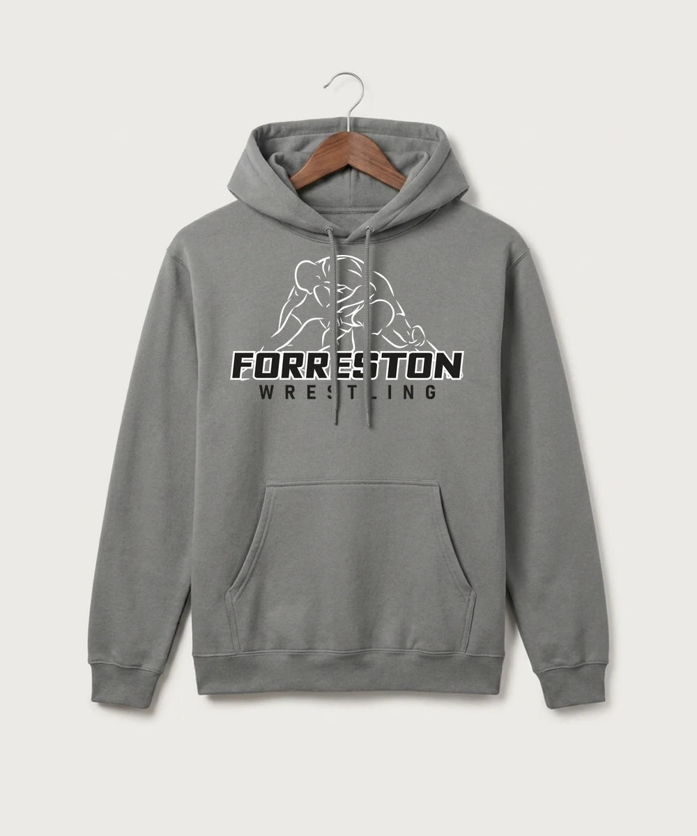 Forreston Wrestling - Medium Grey Port & Co Core Fleece Pullover Hooded Sweatshirt. PC78H