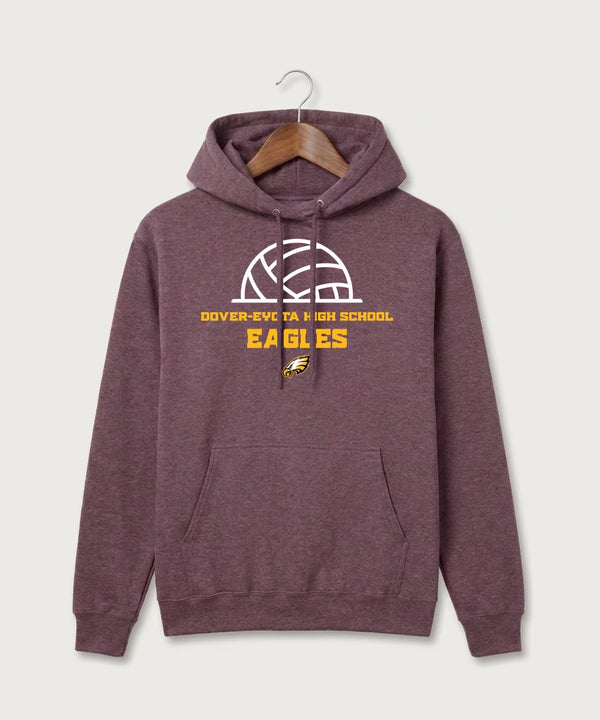 Dover-Eyota High School Volleyball (Girls) - Heather Athletic Maroon Port & Co Core Fleece Pullover Hooded Sweatshirt. PC78H