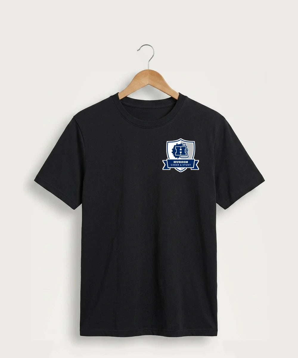 Hudson Cheer & Stunt - Jet Black Port & Co Core Cotton Tee. PC54