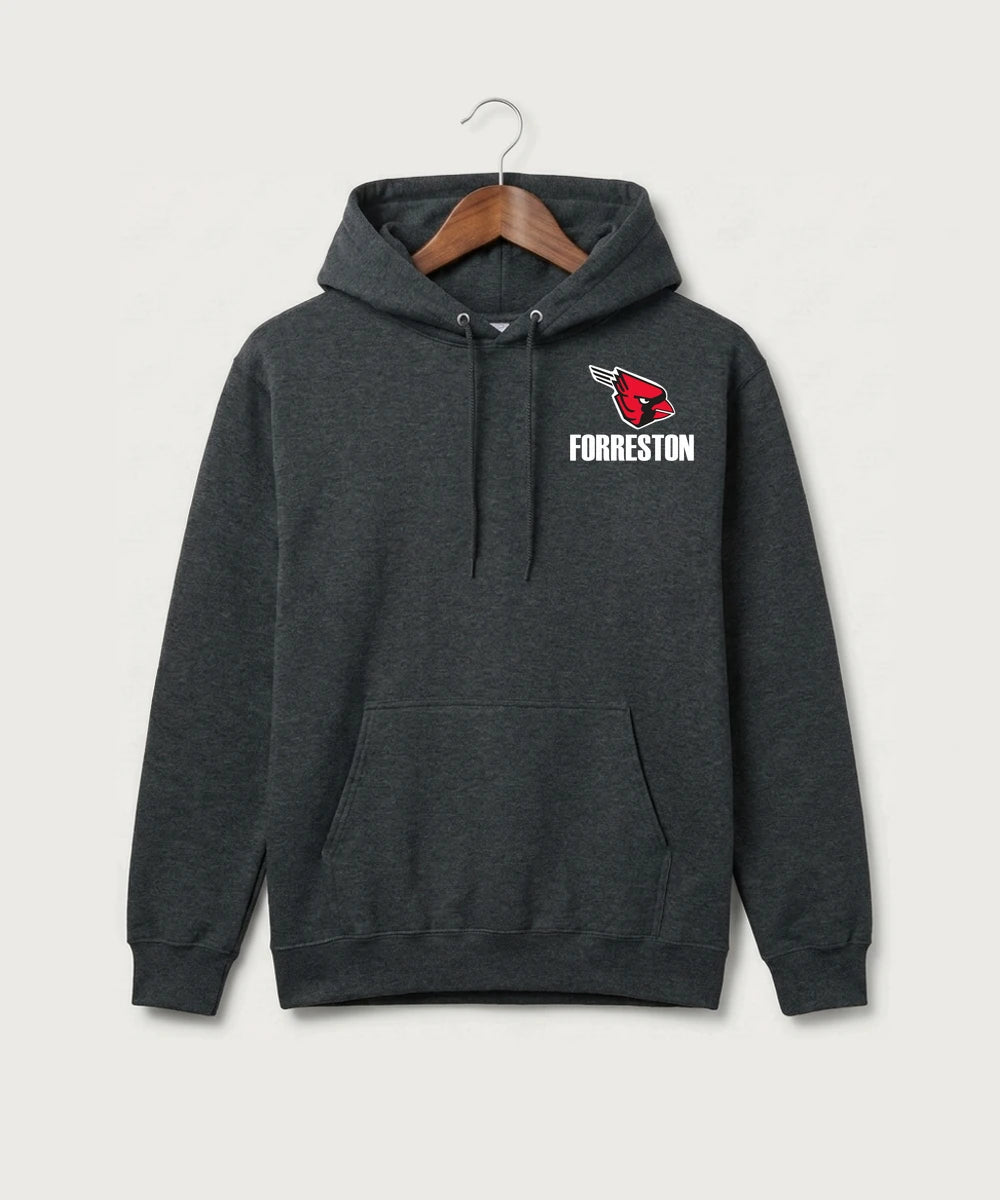 Forreston Basketball - Black Heather Port & Co Core Fleece Pullover Hooded Sweatshirt. PC78H