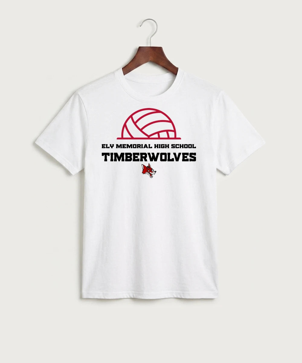 Ely Memorial High School Volleyball (Girls) - White Port & Co Core Cotton Tee. PC54