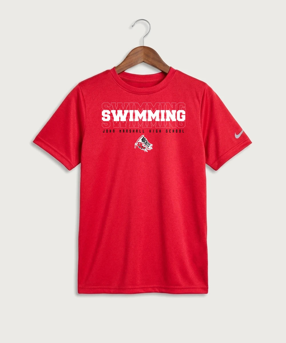 John Marshall High School Swimming (Girls) - University Red Nike Youth Swoosh Sleeve rLegend Tee NKDX8787