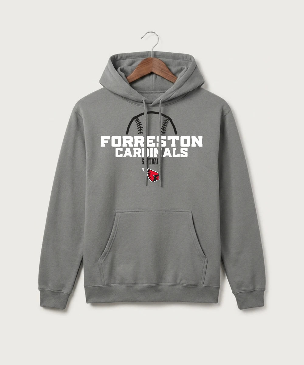 Forreston Softball - Medium Grey Port & Co Core Fleece Pullover Hooded Sweatshirt. PC78H