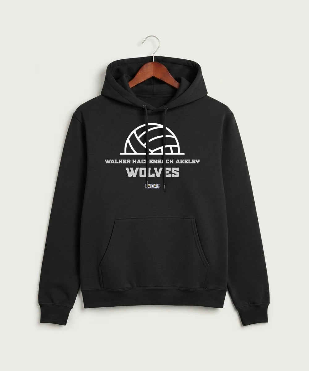 Walker Hackensack Akeley Volleyball (Girls) - Jet Black Port & Co Core Fleece Pullover Hooded Sweatshirt. PC78H
