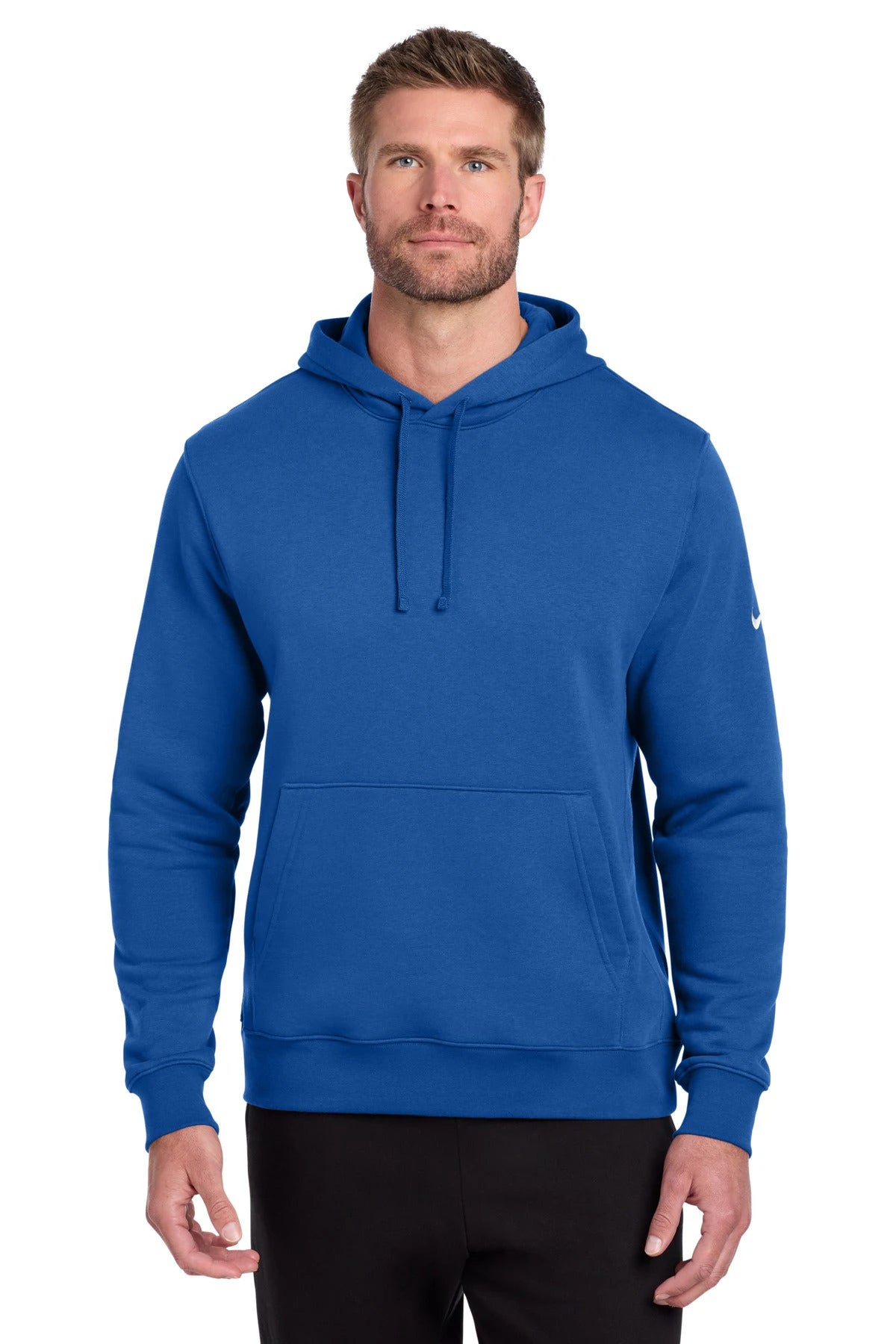Ashwaubenon High School Football (Boys) - Game Royal Nike Club Fleece Sleeve Swoosh Pullover Hoodie NKDR1499 (model)