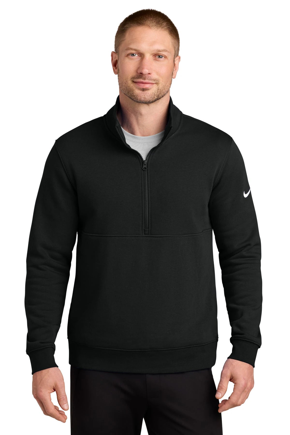 Ashwaubenon High School Football (Boys) - Black Nike Club Fleece Sleeve Swoosh 1/2-Zip NKDX6718 (model)