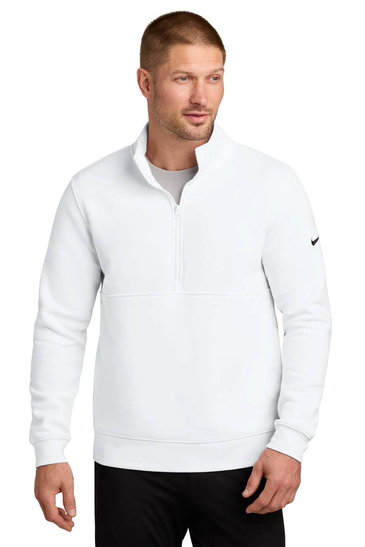 Ashwaubenon High School Football (Boys) - White Nike Club Fleece Sleeve Swoosh 1/2-Zip NKDX6718 (model)