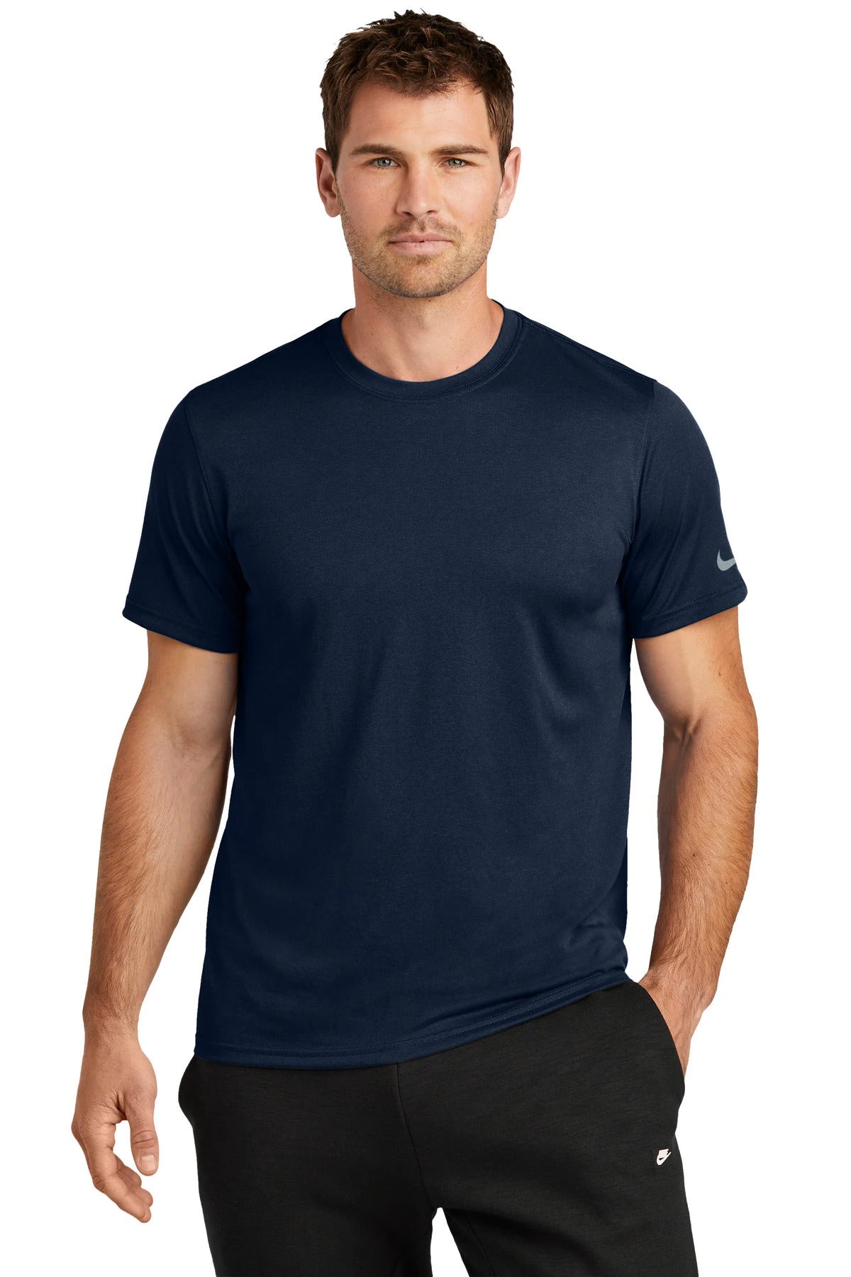 Ashwaubenon High School Football (Boys) - College Navy Nike Swoosh Sleeve rLegend Tee NKDX8730 (model)