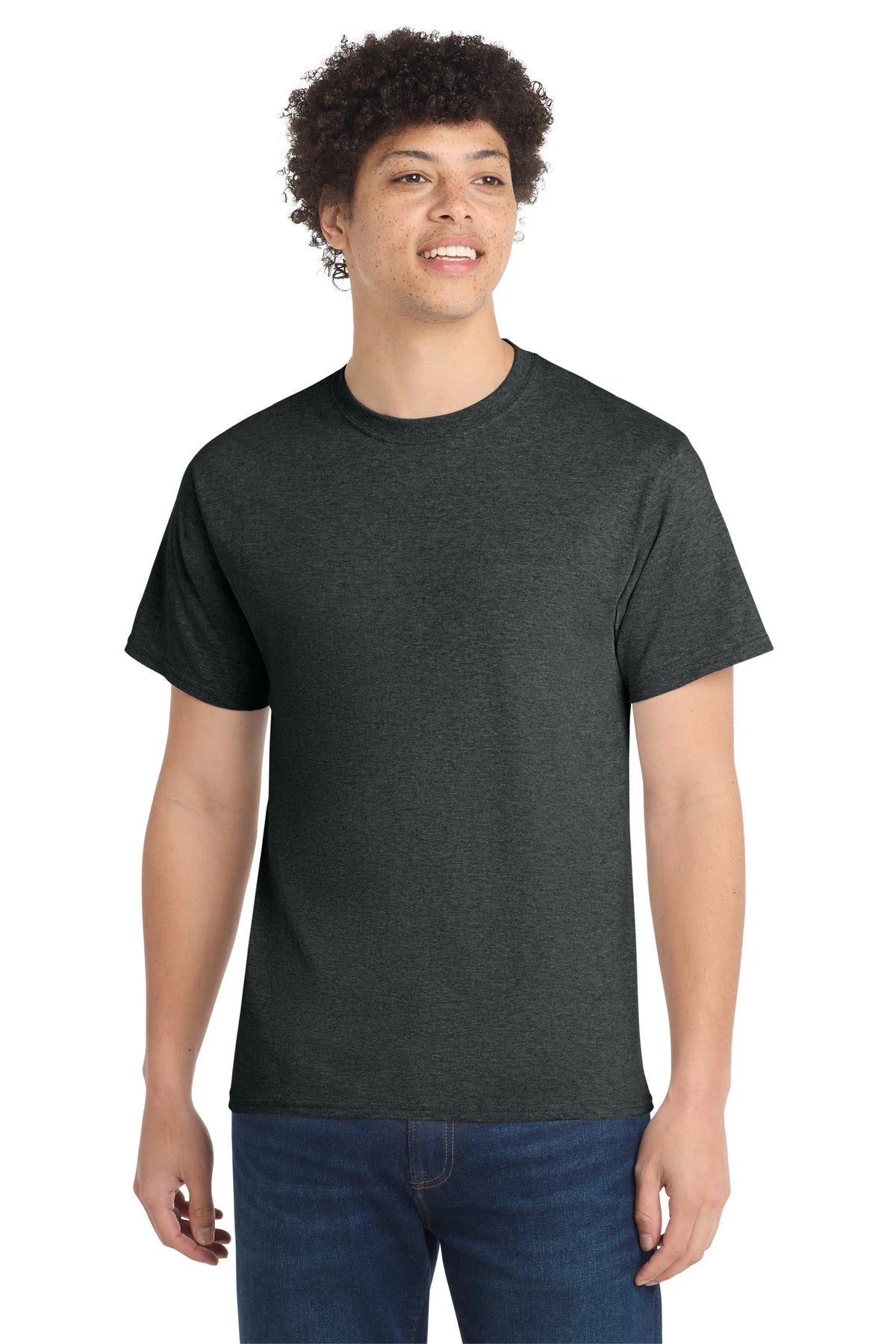 Ashwaubenon High School Football (Boys) - Black Heather Port & Co Core Cotton Tee. PC54 (model)