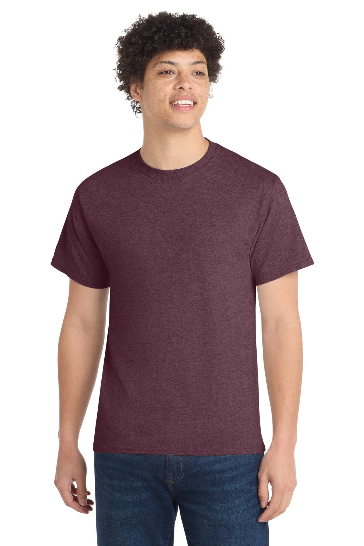 Ashwaubenon High School Football (Boys) - Heather Athletic Maroon Port & Co Core Cotton Tee. PC54 (model)
