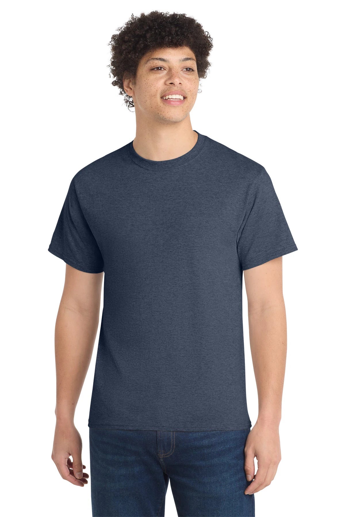 Ashwaubenon High School Football (Boys) - Heather Navy Port & Co Core Cotton Tee. PC54 (model)
