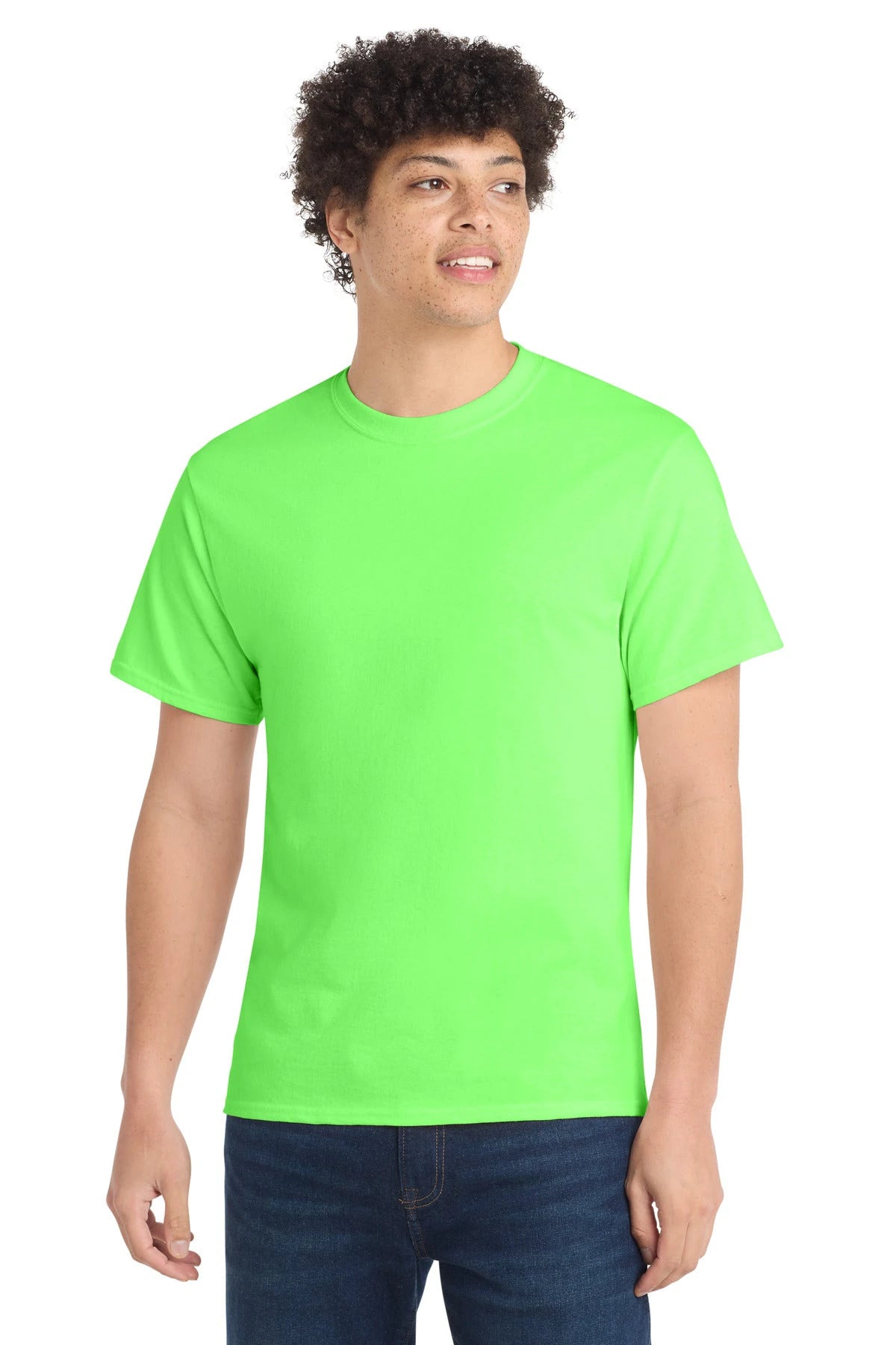 Ashwaubenon High School Football (Boys) - Neon Green Port & Co Core Cotton Tee. PC54 (model)