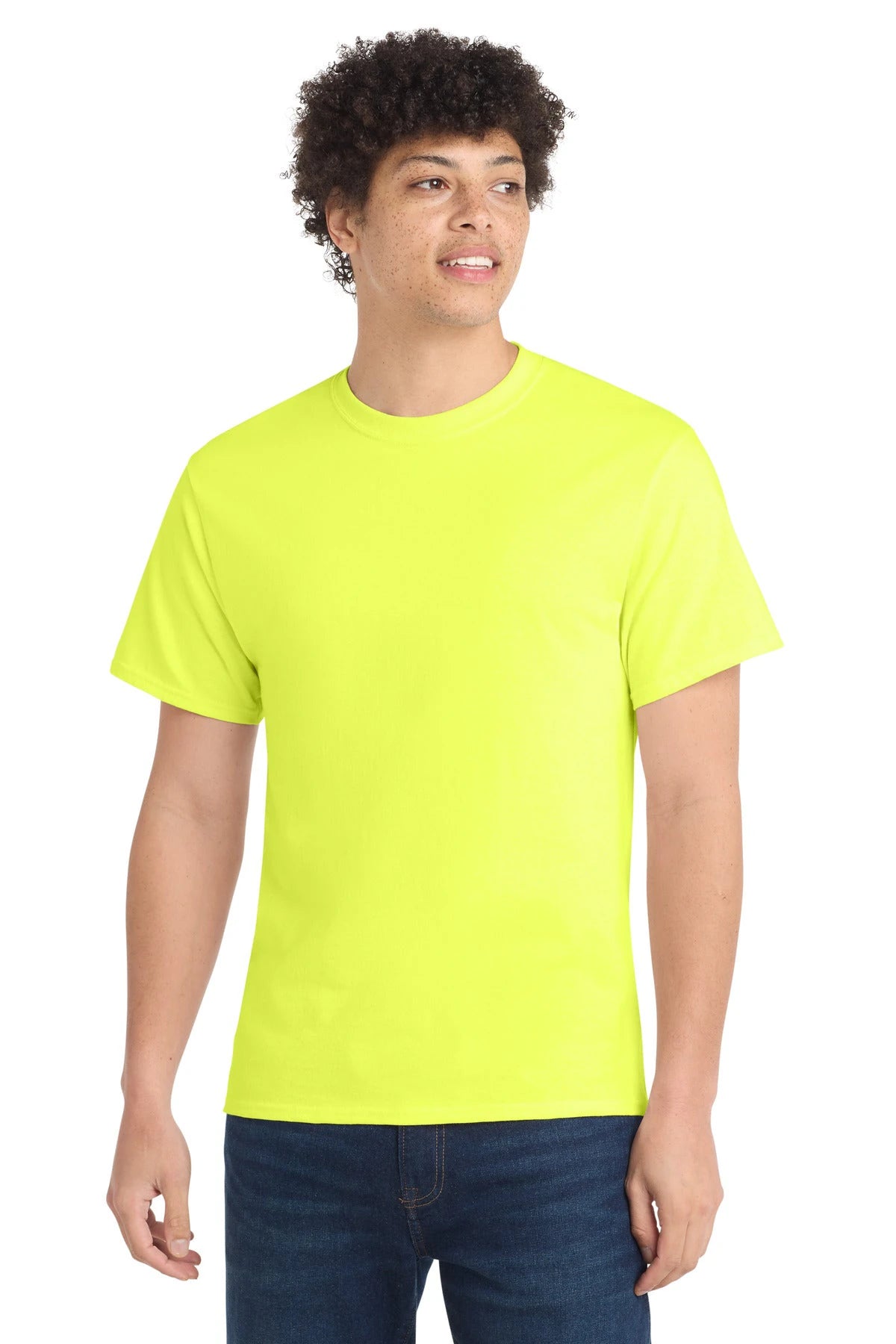 Ashwaubenon High School Football (Boys) - Neon Yellow Port & Co Core Cotton Tee. PC54 (model)
