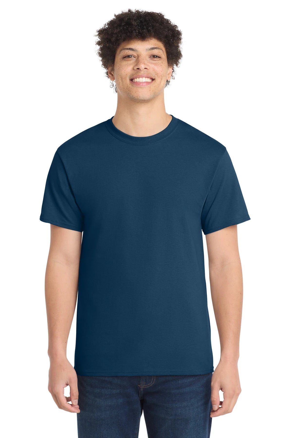 Ashwaubenon High School Football (Boys) - Neptune Blue Port & Co Core Cotton Tee. PC54 (model)