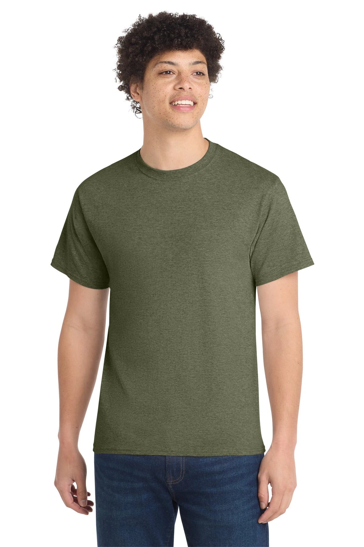 Ashwaubenon High School Football (Boys) - Olive Drab Green Heather Port & Co Core Cotton Tee. PC54 (model)