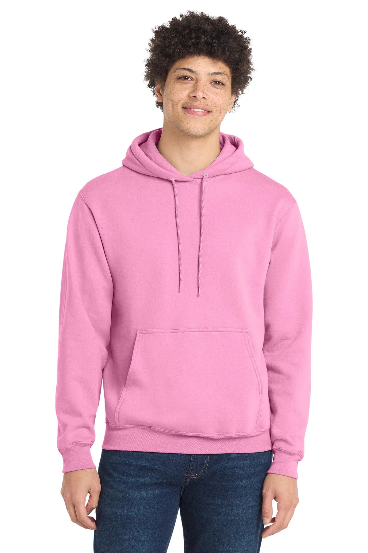 Ashwaubenon High School Football (Boys) - Candy Pink Port & Co Core Fleece Pullover Hooded Sweatshirt. PC78H (model)
