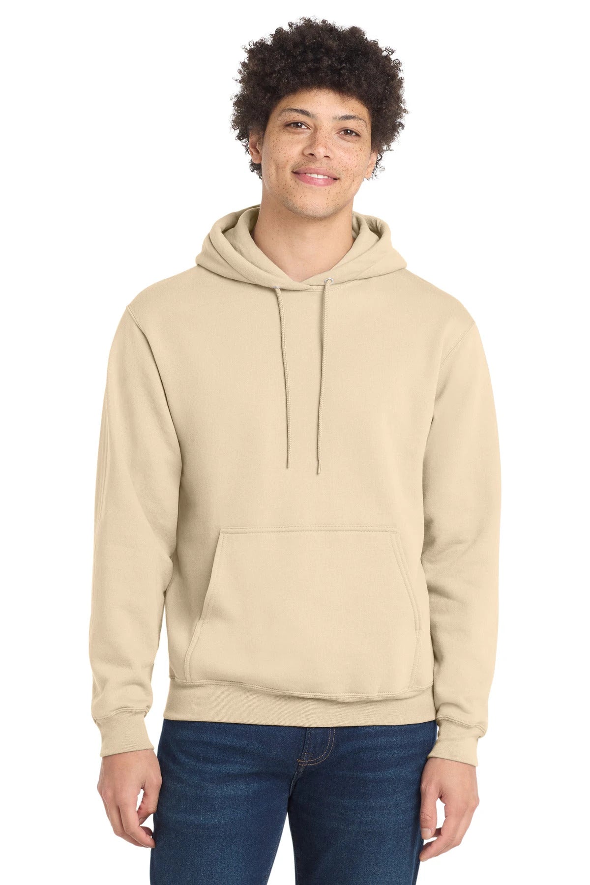 Ashwaubenon High School Football (Boys) - Creme Port & Co Core Fleece Pullover Hooded Sweatshirt. PC78H (model)