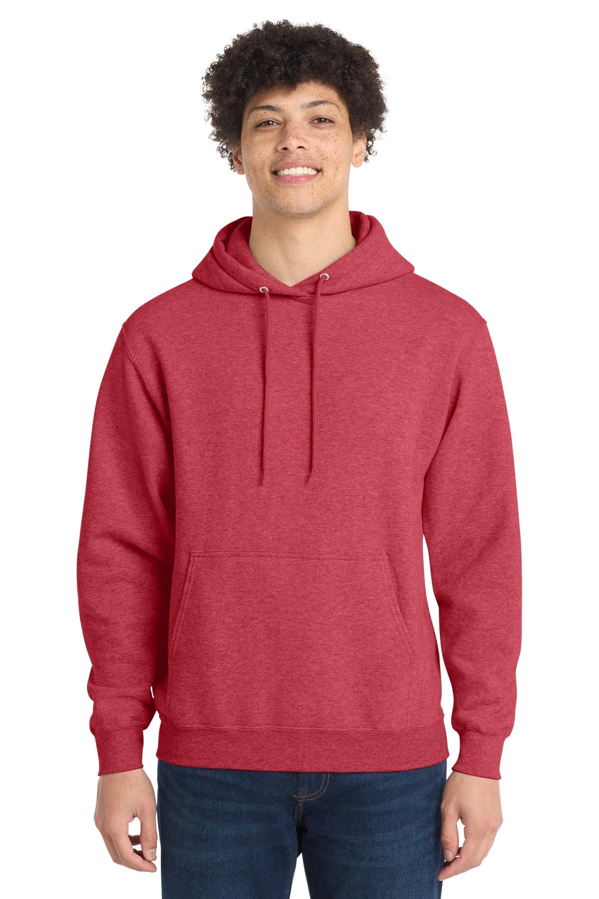 Ashwaubenon High School Football (Boys) - Heather Red Port & Co Core Fleece Pullover Hooded Sweatshirt. PC78H (model)