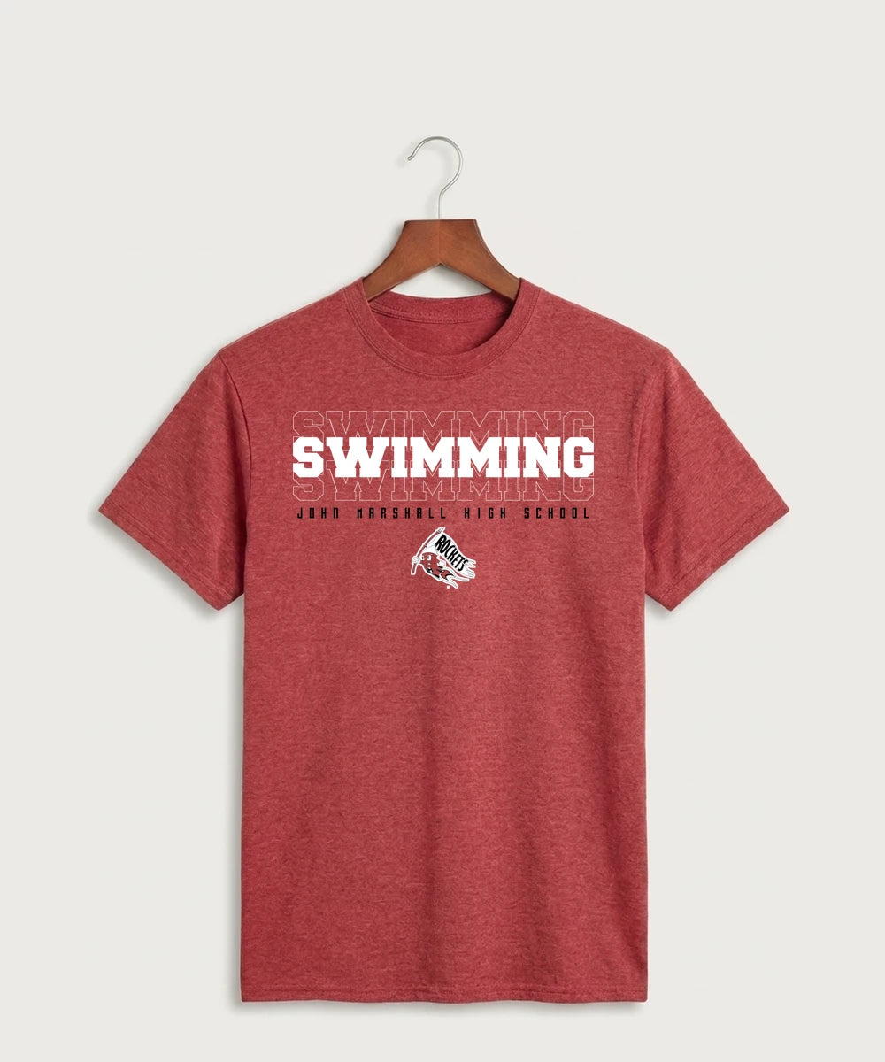 John Marshall High School Swimming (Girls) - Heather Red Port & Co Core Cotton Tee. PC54