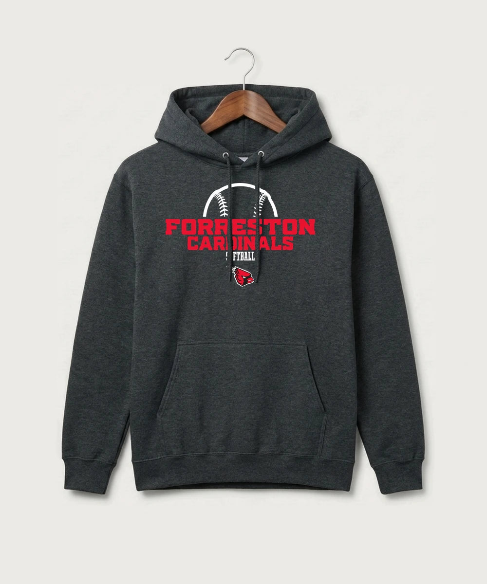 Forreston Softball - Black Heather Port & Co Core Fleece Pullover Hooded Sweatshirt. PC78H