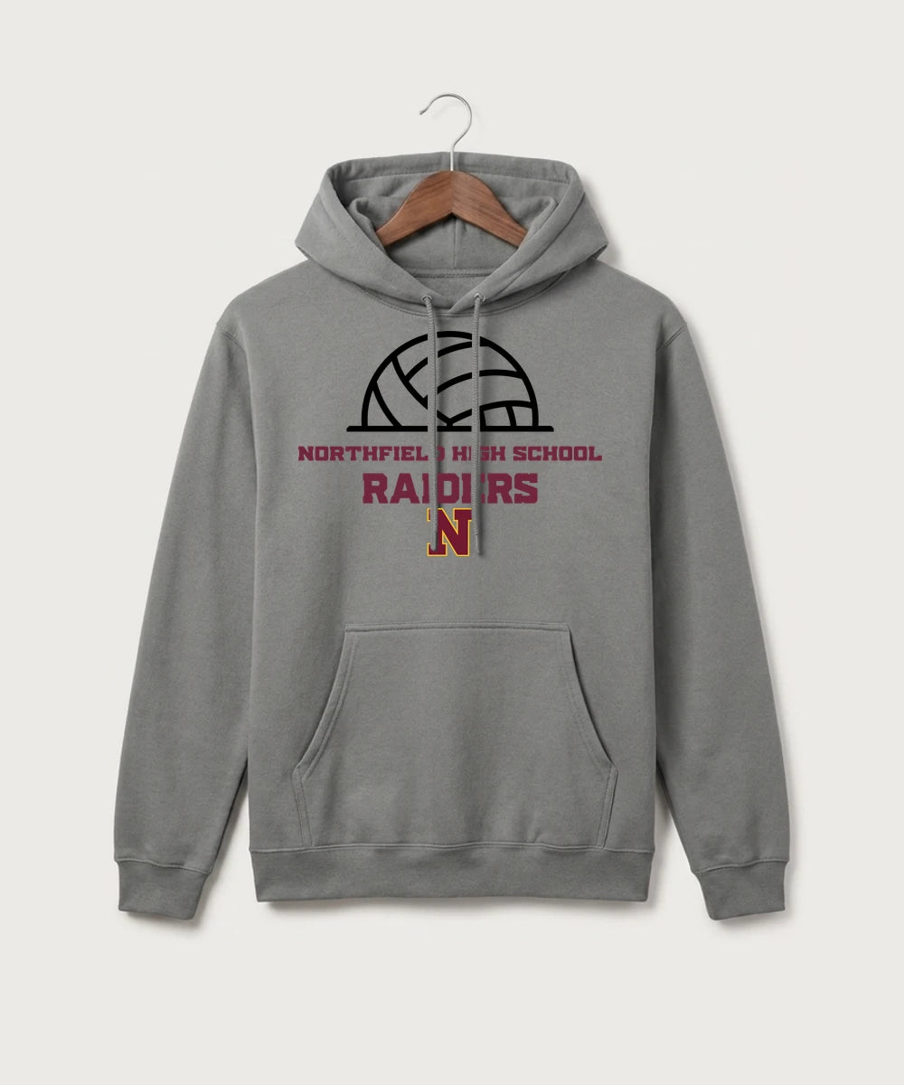 Northfield High School Volleyball (Girls) - Medium Grey Port & Co Core Fleece Pullover Hooded Sweatshirt. PC78H