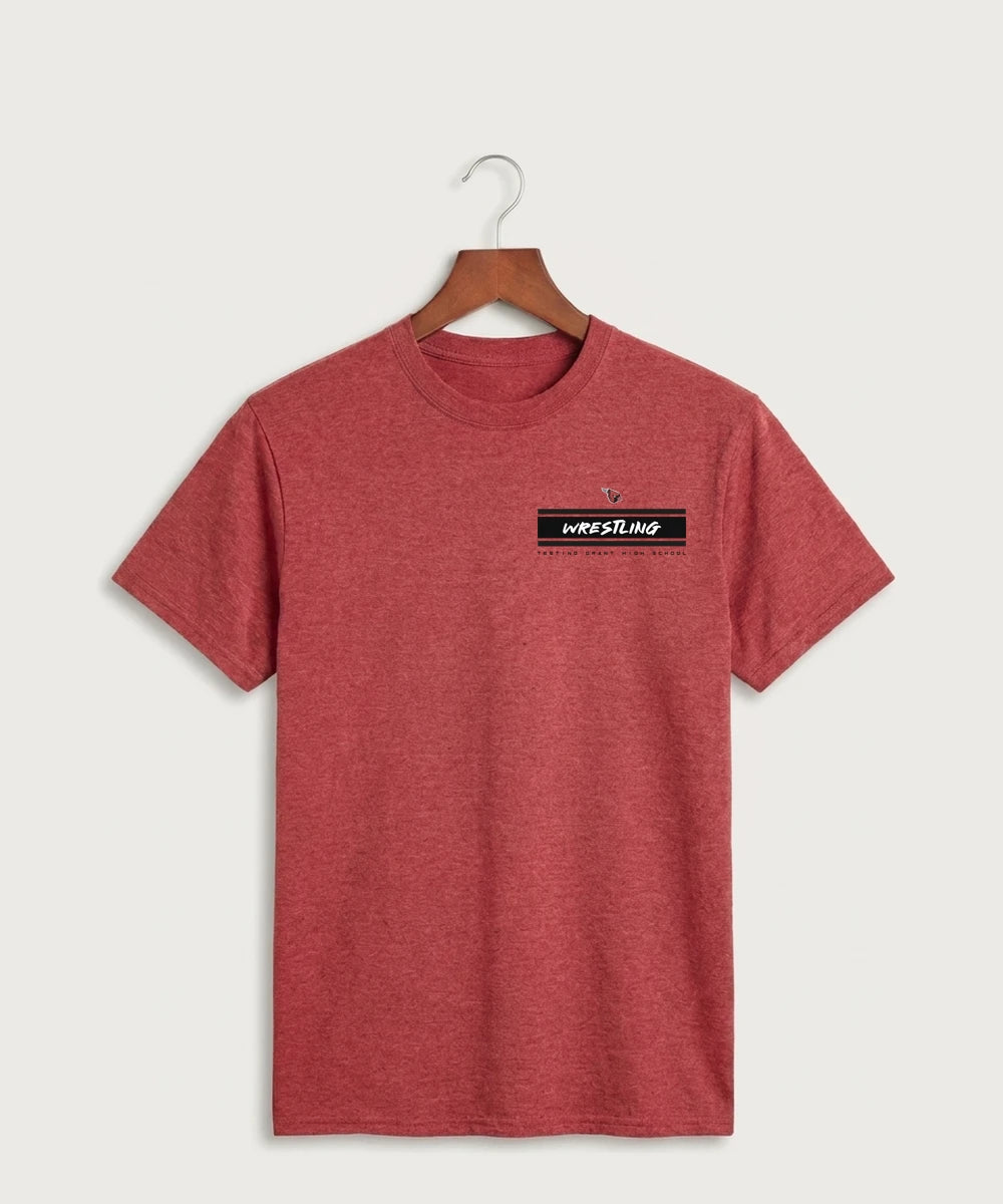 GF E2E Test 01 Wrestling - Heather Red Port & Co Core Cotton Tee. PC54