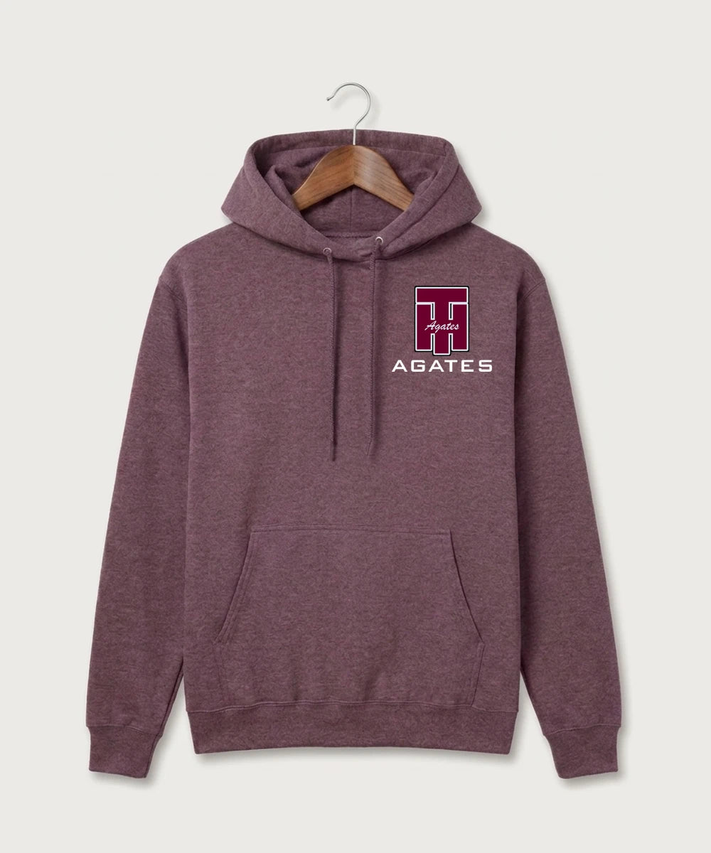 Two Harbors High School Football (Boys) - Heather Athletic Maroon Port & Co Core Fleece Pullover Hooded Sweatshirt. PC78H