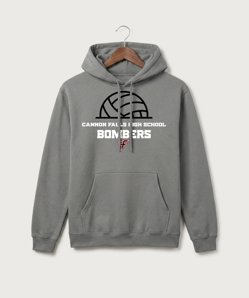 Cannon Falls High School Volleyball (Girls) - Medium Grey Port & Co Core Fleece Pullover Hooded Sweatshirt. PC78H