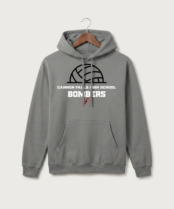 Cannon Falls High School Volleyball (Girls) - Medium Grey Port & Co Core Fleece Pullover Hooded Sweatshirt. PC78H