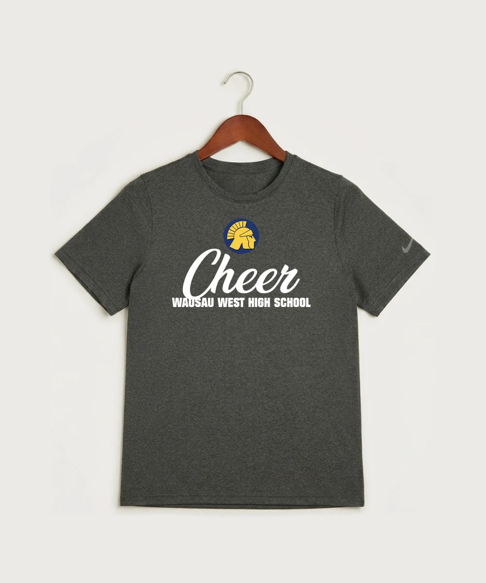 Wausau West High School Cheer - Dark Smoke Heather Nike Youth Swoosh Sleeve rLegend Tee NKDX8787