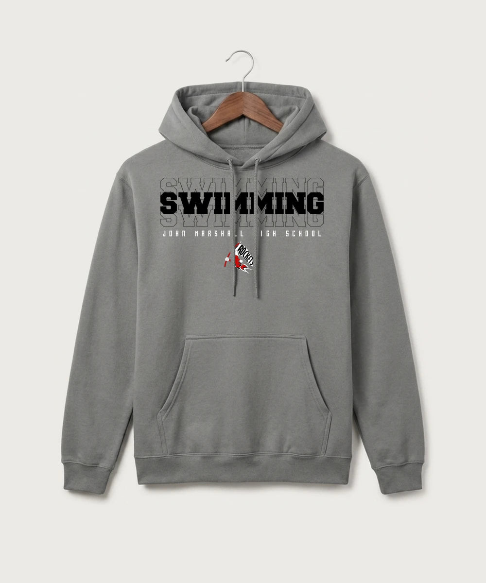 John Marshall High School Swimming (Girls) - Medium Grey Port & Co Core Fleece Pullover Hooded Sweatshirt. PC78H